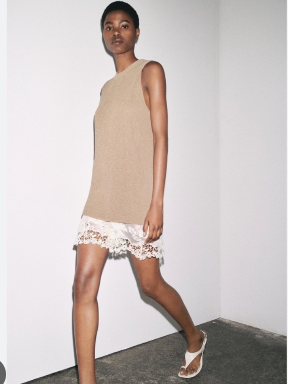Zara Combination Layered Knit Sleeveless Dress with Lace Underlay Small